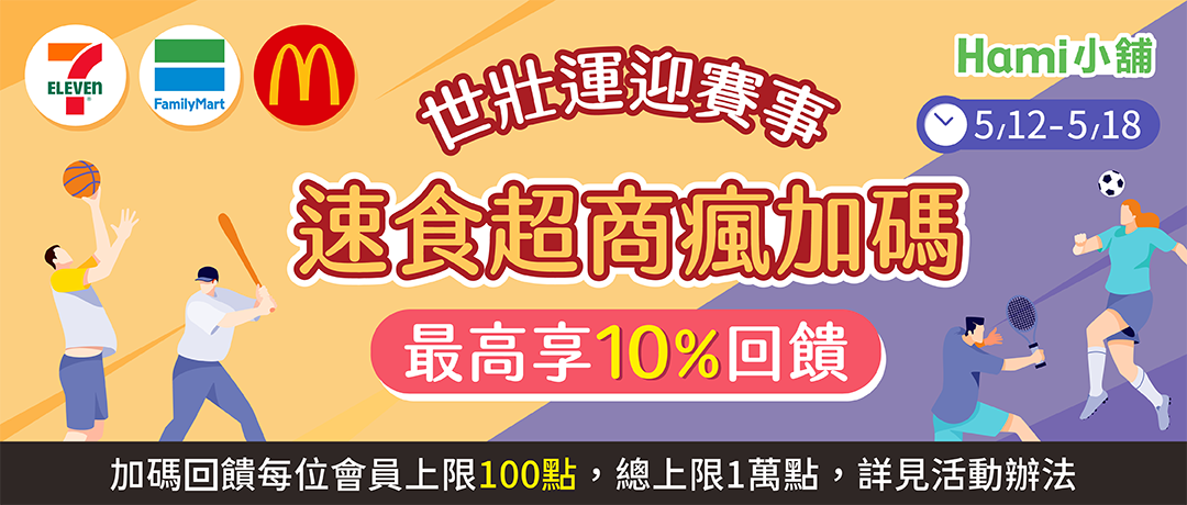 【Hami小舖】世壯運迎賽事 速食超商瘋加碼 最高享10%回饋